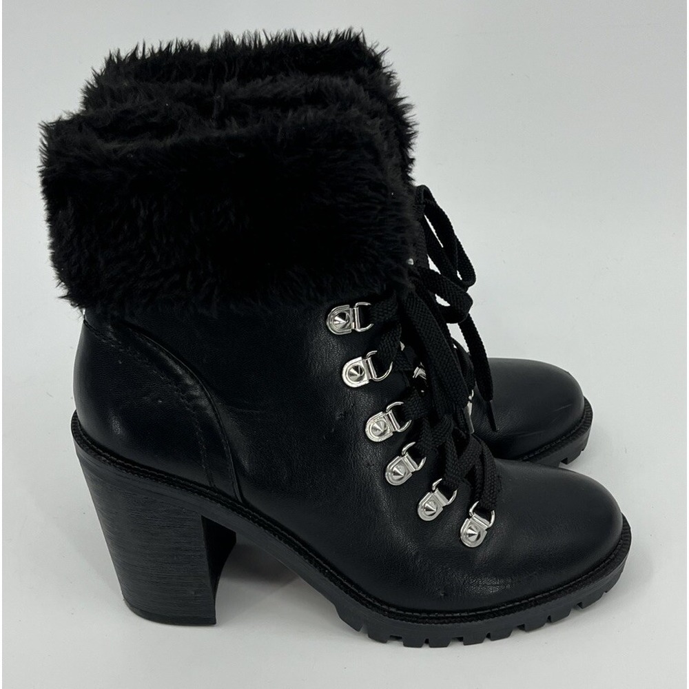 G By Guess Black Lace Up And Zip Stacked Heel Boots Studded Size 7.5 M
